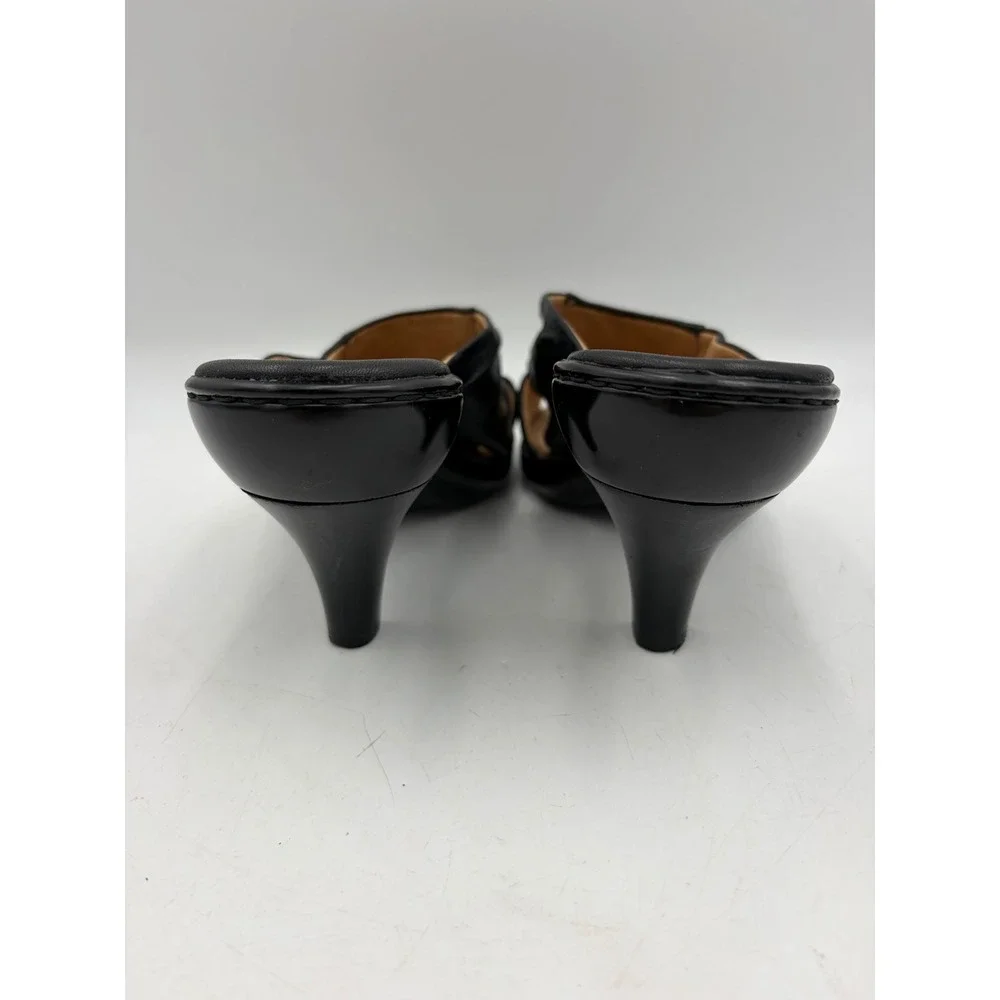 Sofft Slide Sandals Black Leather Embroidered Kitten Heel Women 10M Noel Comfort